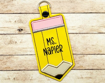 Personalized Pencil Teacher ID Holder: Embroidered Vinyl Badge
