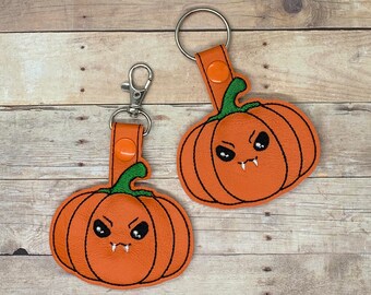 Vampire pumpkin, embroidered key chain, snap tab, key fob