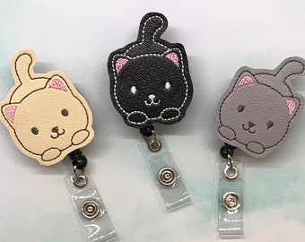 Pouncing kitty, cat, badge reel, ID holder
