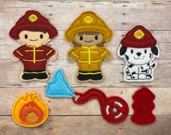 Firefighter finger puppet set, felt toy, stocking stuffer