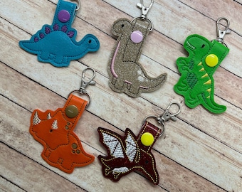 Dinosaur key chain, snap tab, embroidered keychain