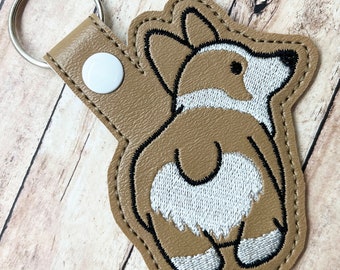 Corgi keychain, snap tab, embroidered vinyl