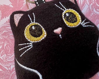 Black kitty stuffie, bag tag, plushie bag charm