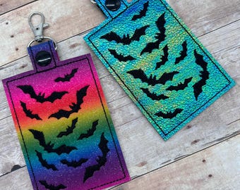 Flying Bats ID Badge Holder: Embroidered Iridescent Vinyl