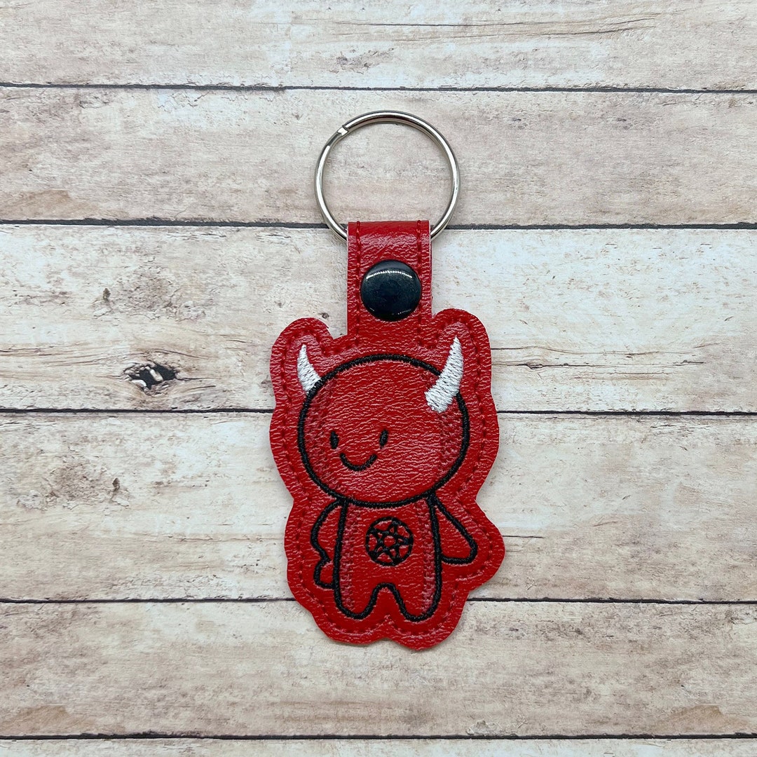 Demonc Key Chain Cute Demon, Embroidered Key Chain/snap Tab - Etsy