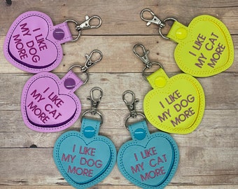 Embroidered Pet Lover Keychain: I Love My Cat/Dog More