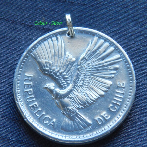 Vintage Chile - The Flight of the Condor - Chile -  1957 -  - 64 Years Old - Genuine Coin Pendant - CM44