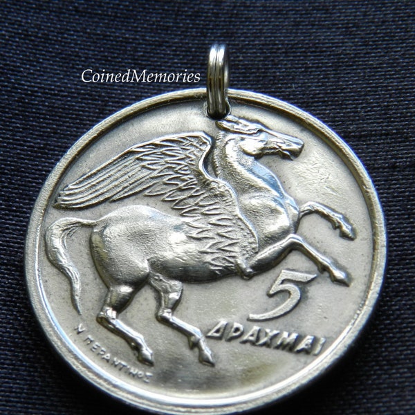Vintage Greece -  Pegasus The Winged Horse & Phoenix Rising from the Ashes -  1973 - Genuine Coin Pendant CM47