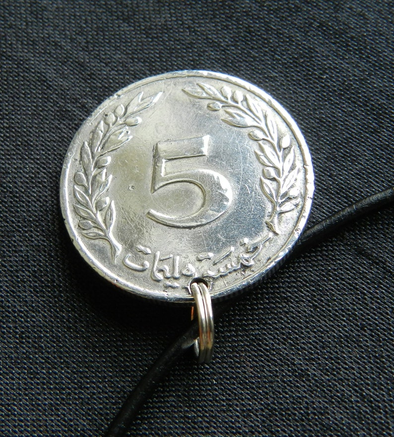 TUNISIA The Oak CM49 1960-61 Years Old Genuine Coin Pendant on Black Leather