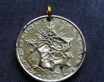 Vintage France - 1976 - Beautifully Ornate - 48 Years Old - Genuine Coin Pendant - CM6