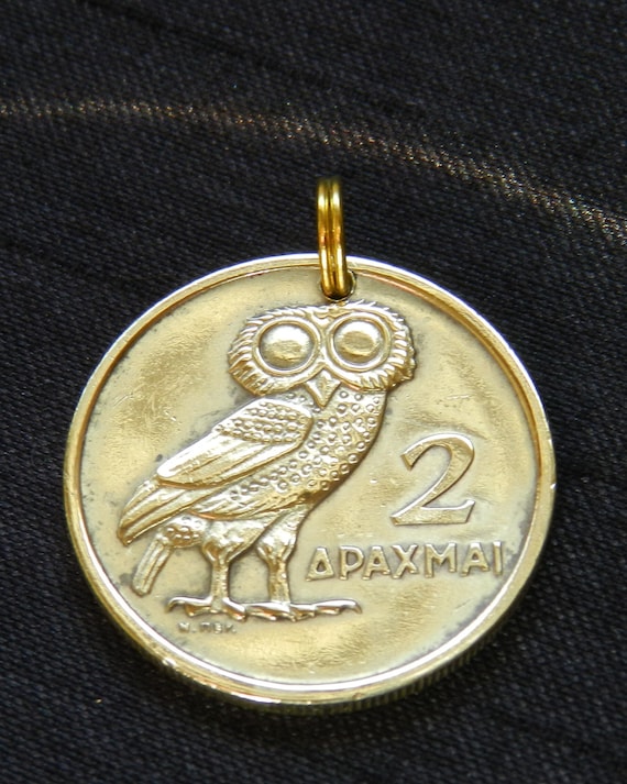 Vintage Greece - Athena's Owl of Wisdom & Phoenix Rising from the Ashes - A New Beginning - 1973 - Genuine Coin Pendant CM63