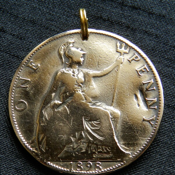 Antique UK - 1898 - Queen Victoria and Seated Britannia - 123 Years Old - Genuine Coin Pendant CM33