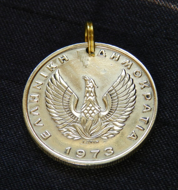 Vintage Greece - Athena's Owl of Wisdom & Phoenix Rising from the Ashes - A New Beginning - 1973 - Genuine Coin Pendant CM63 View 2