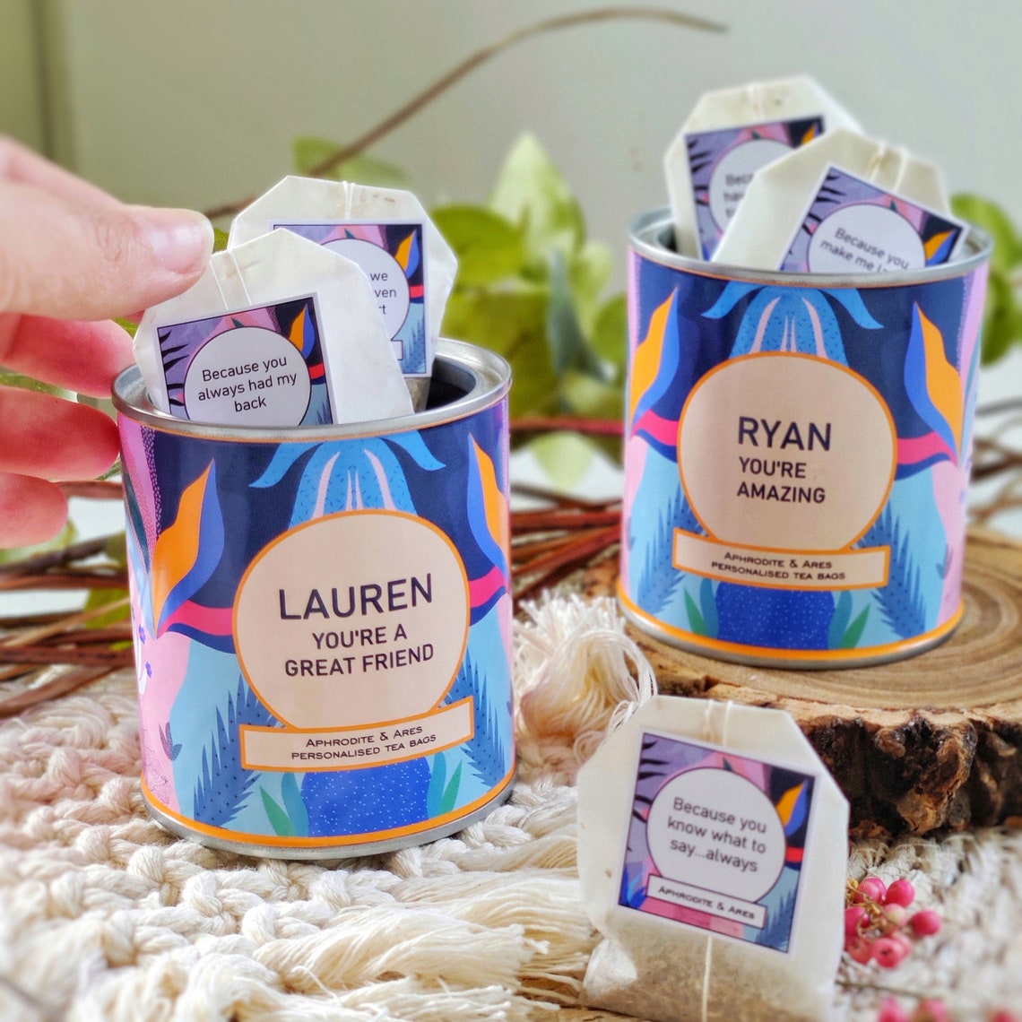 personalised tea caddy and tea bags