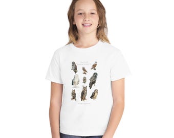 Owls of Massachusetts - Youth Midweight Tee - Featuring 9 Owl Oil Paintings