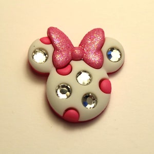 Minnie Mouse Button Disney Buttons Mini Mouse Embellishments Pink and Rhinestone Minnie Mouse Button Shank Back