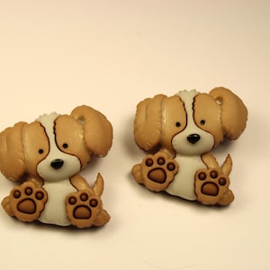 2 Puppy Buttons Shank Back Dog Buttons Animal Buttons Puppy Dog Embellishments  Buttons Tan and White Dog Button