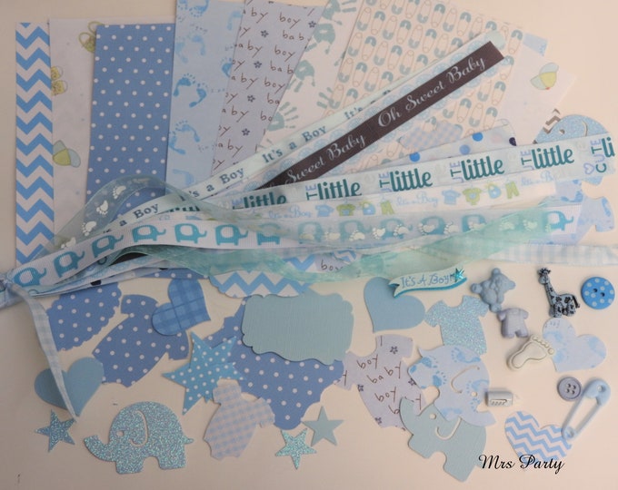 50 Items Baby Boy Scrapbook Baby Boy Junk Journal Kit Blue Etsy