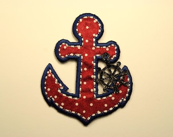 Blue and Red Anchor Applique Anchor Patch Iron On Anchor Embellishment Nautical Sewing Nautical Applique