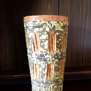 Mid-Century Italian Florentine Original Lava Glazed Pottery Vase in the Style of Bitossi; Vintage Italian Vase