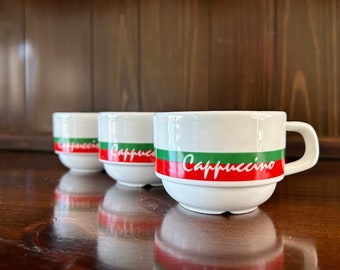 Set/3 Vintage Brazil Stackable Cappuccino Cups; Red Green White Cappuccino Cup Brazil; Vintage Cappuccino Cup Brazil
