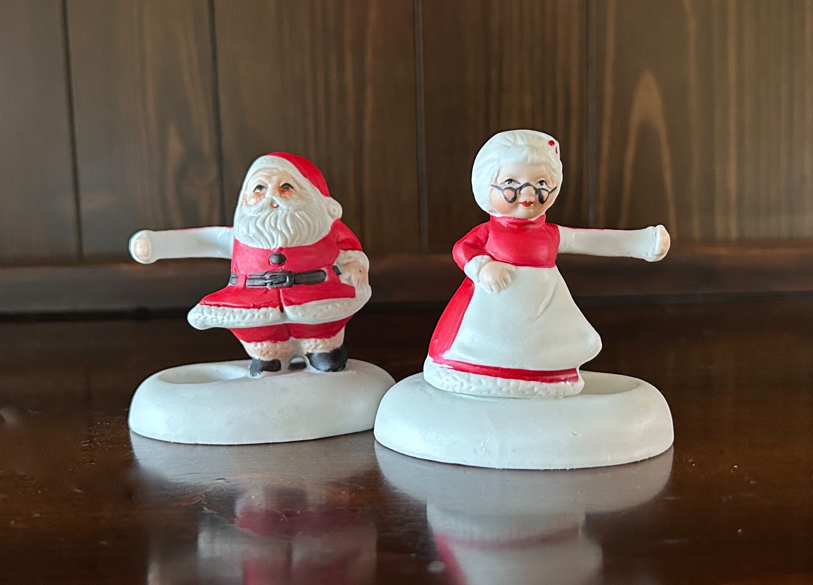 Vintage Santa and Mrs. Claus Ceramic Candle Huggers Midcentury