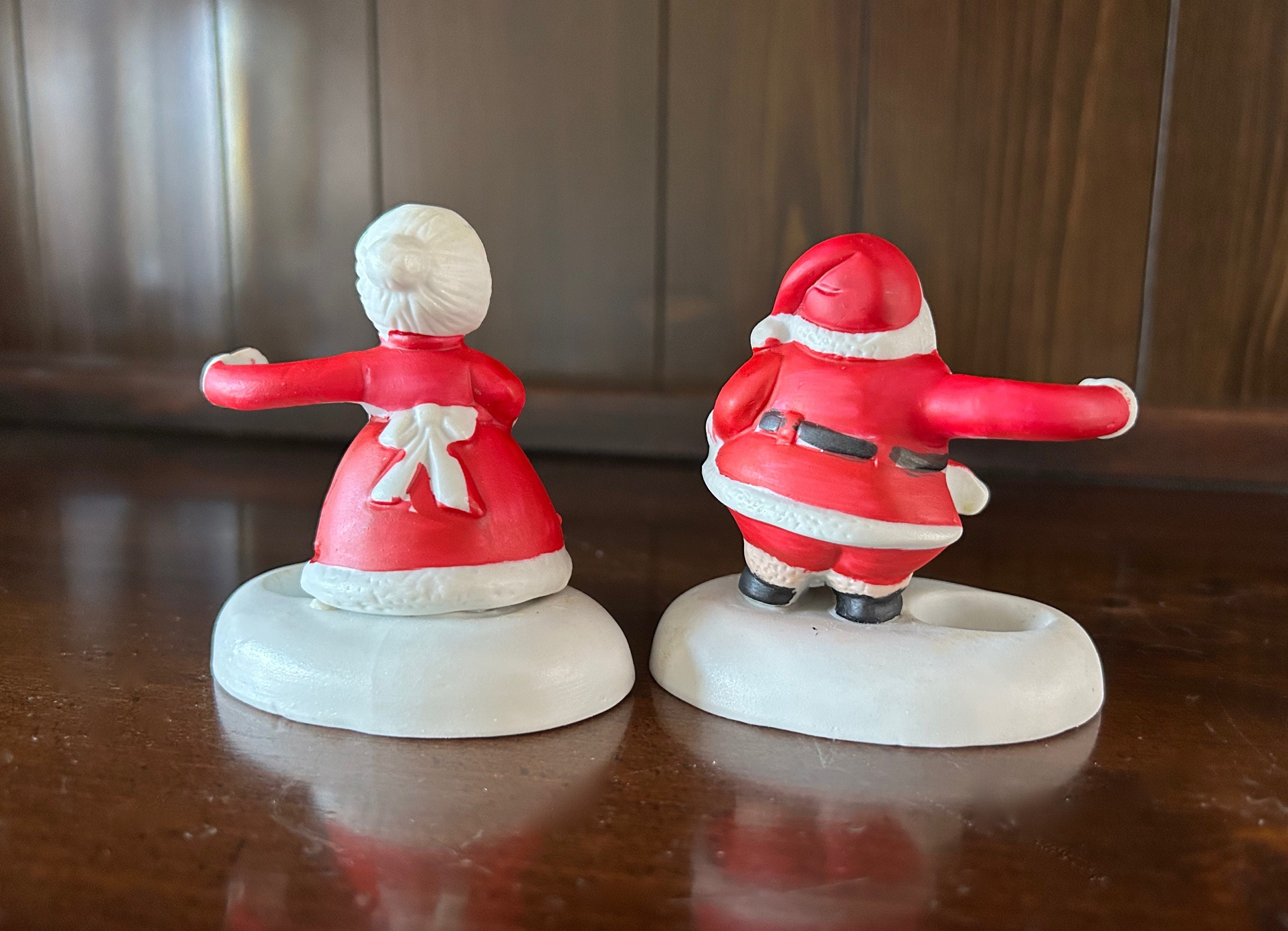 Vintage Santa and Mrs. Claus Ceramic Candle Huggers Midcentury