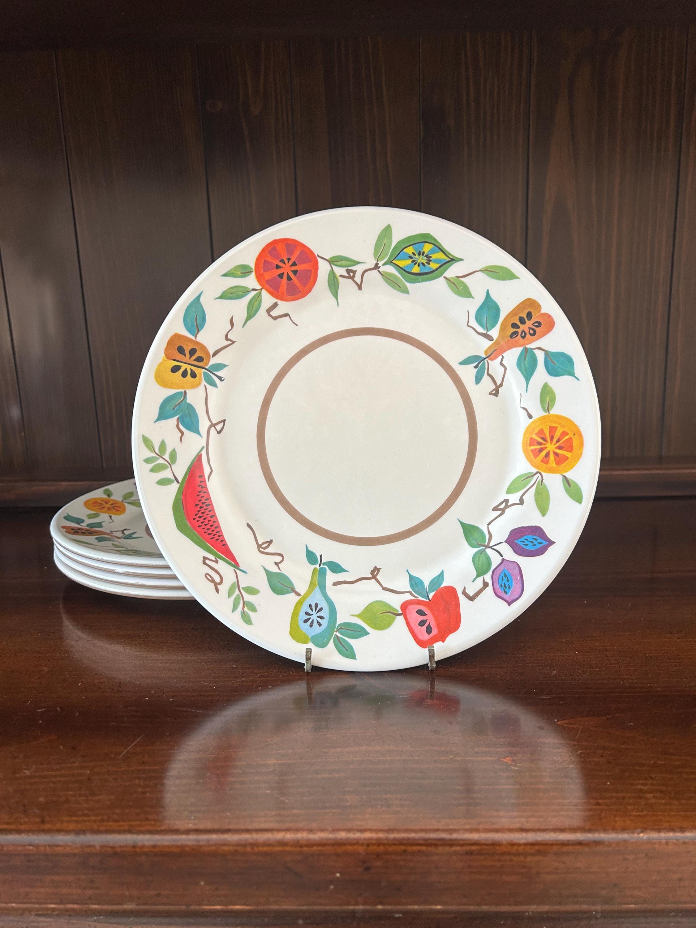 Vintage Brookpark Terrace Fruit Melamine Plates, Set of 5