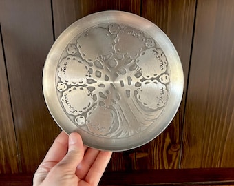 Eik Tinn Norway Engraveable Family Tree Pewter Plate Wall Hanging, Vintage