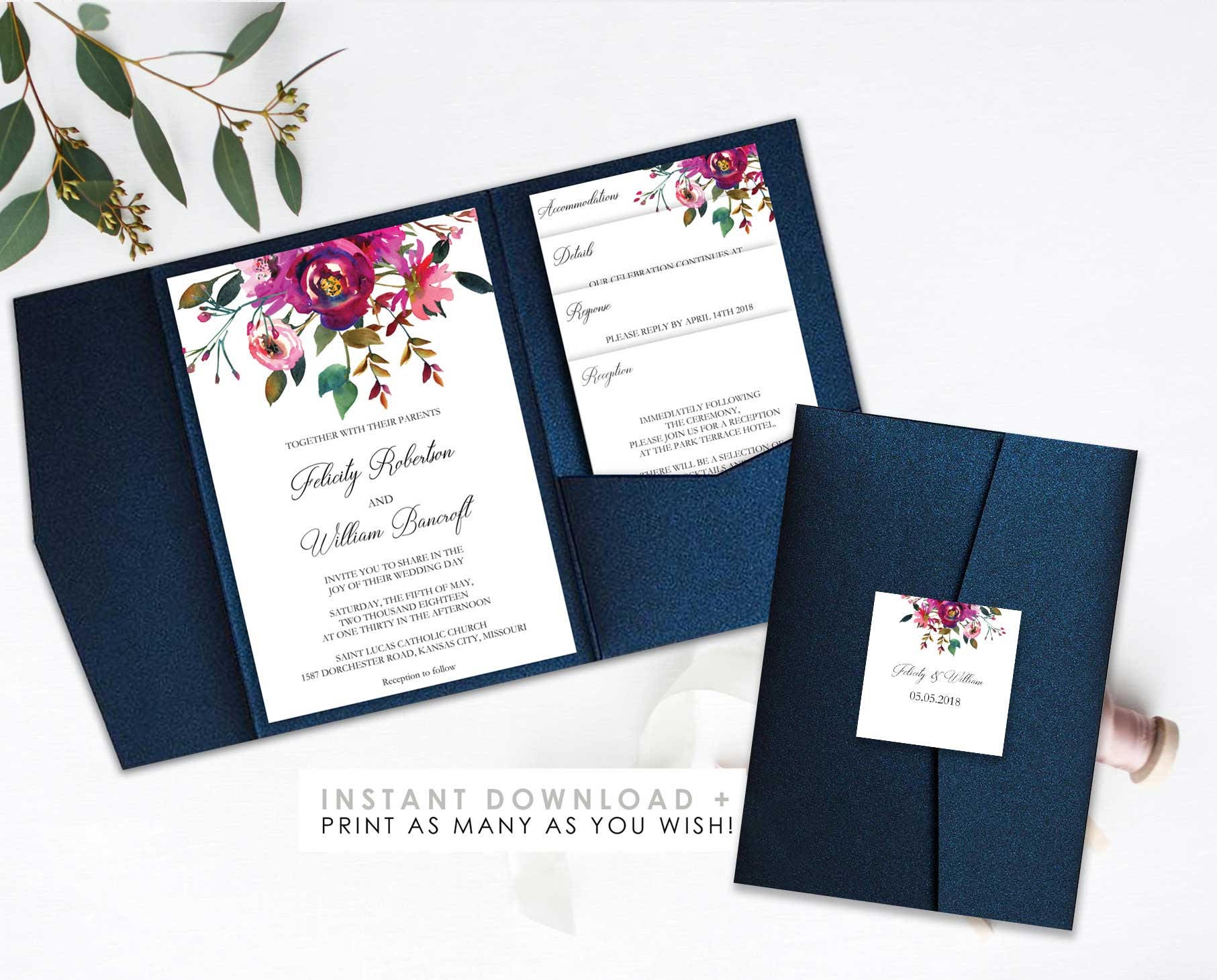 Wedding Invitations Pocket Folder Printable Etsy