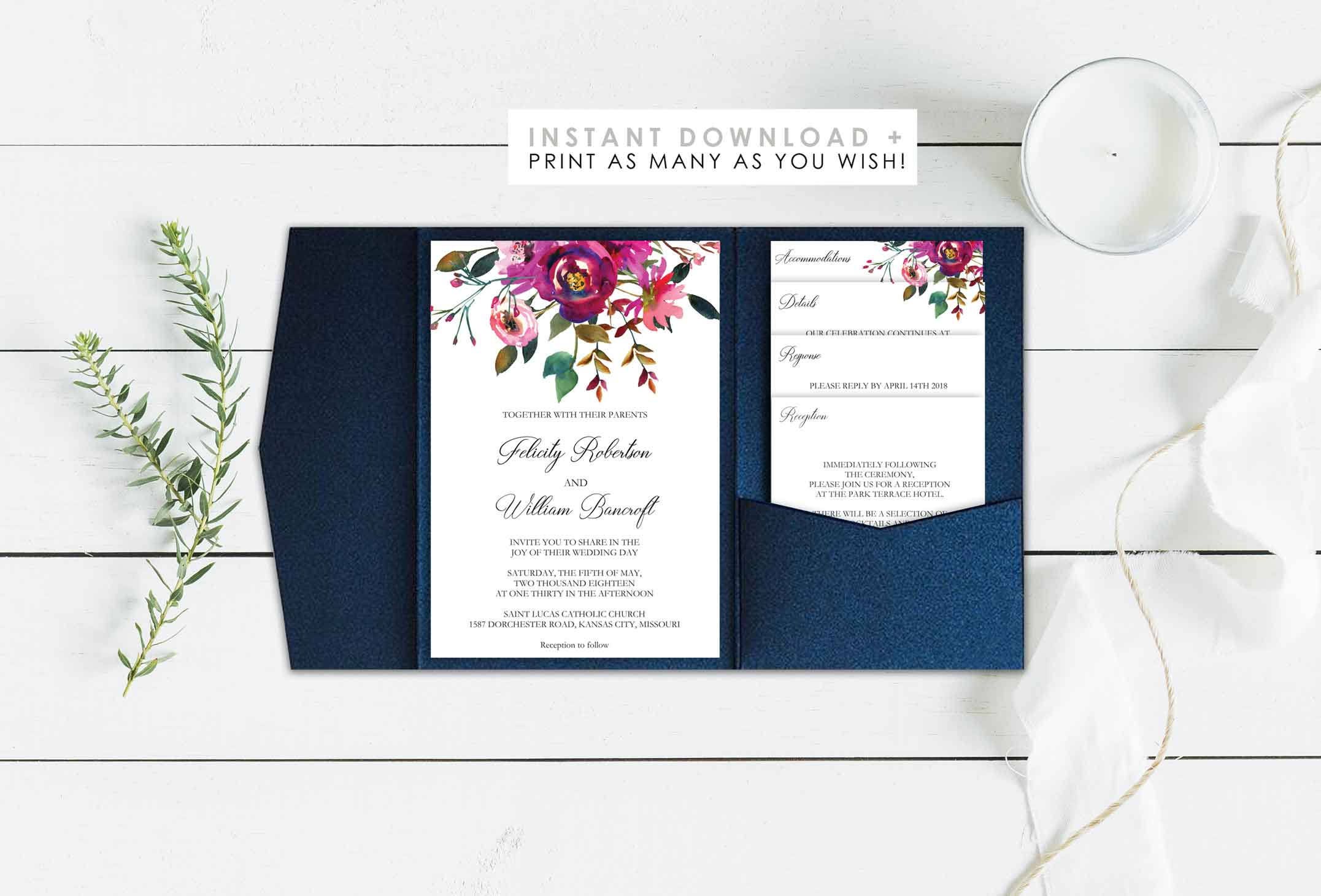 Wedding Invitations Pocket Folder Printable Etsy