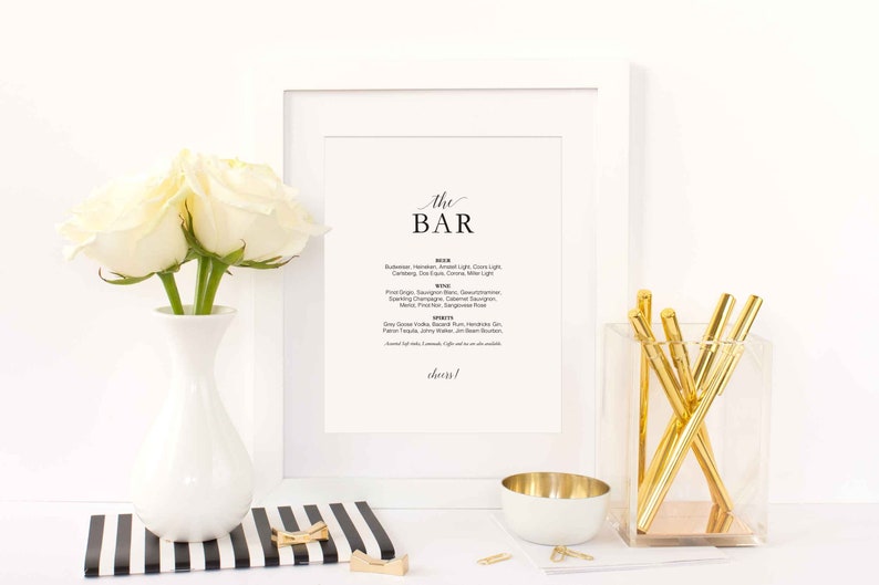 Bar Sign,Printable Wedding Decor Cocktail Bar Sign in White Printable Wedding Signs Open Bar Sign,Instant Download/_Adelicia