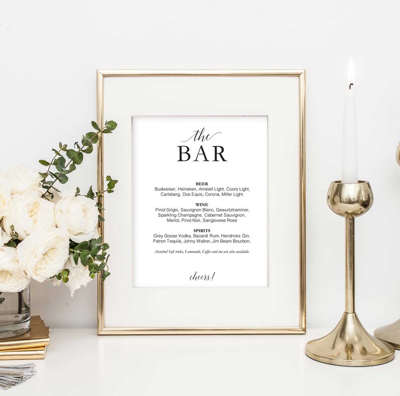Bar Sign,Printable Wedding Decor Cocktail Bar Sign in White Printable Wedding Signs Open Bar Sign,Instant Download/_Adelicia