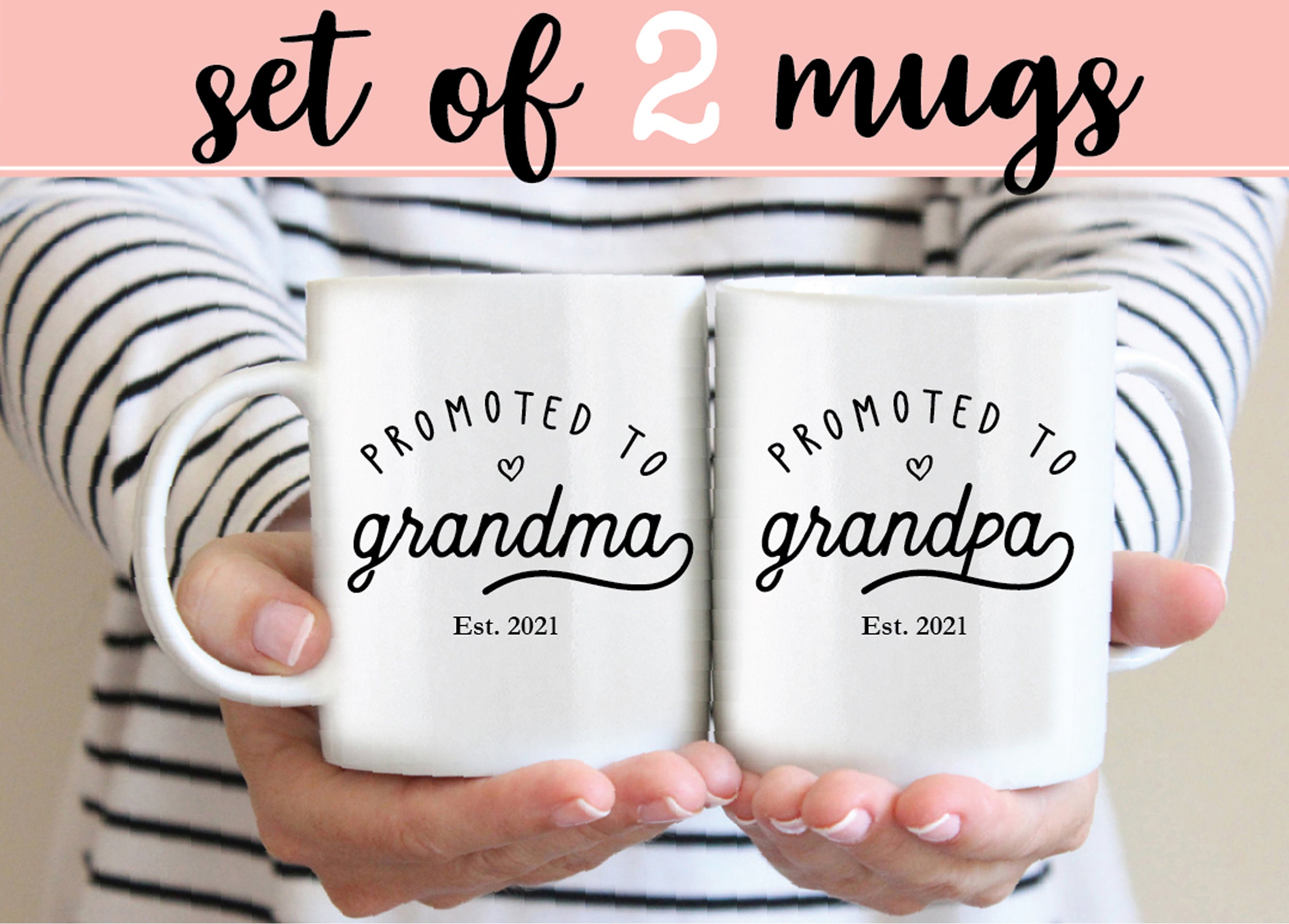 Promoted to Grandpa/Grandma 2021 or 2022 mug set, Promoted to grandpa…