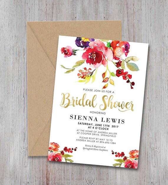 Bridal shower invite Wedding shower Announcementwatercolor Etsy