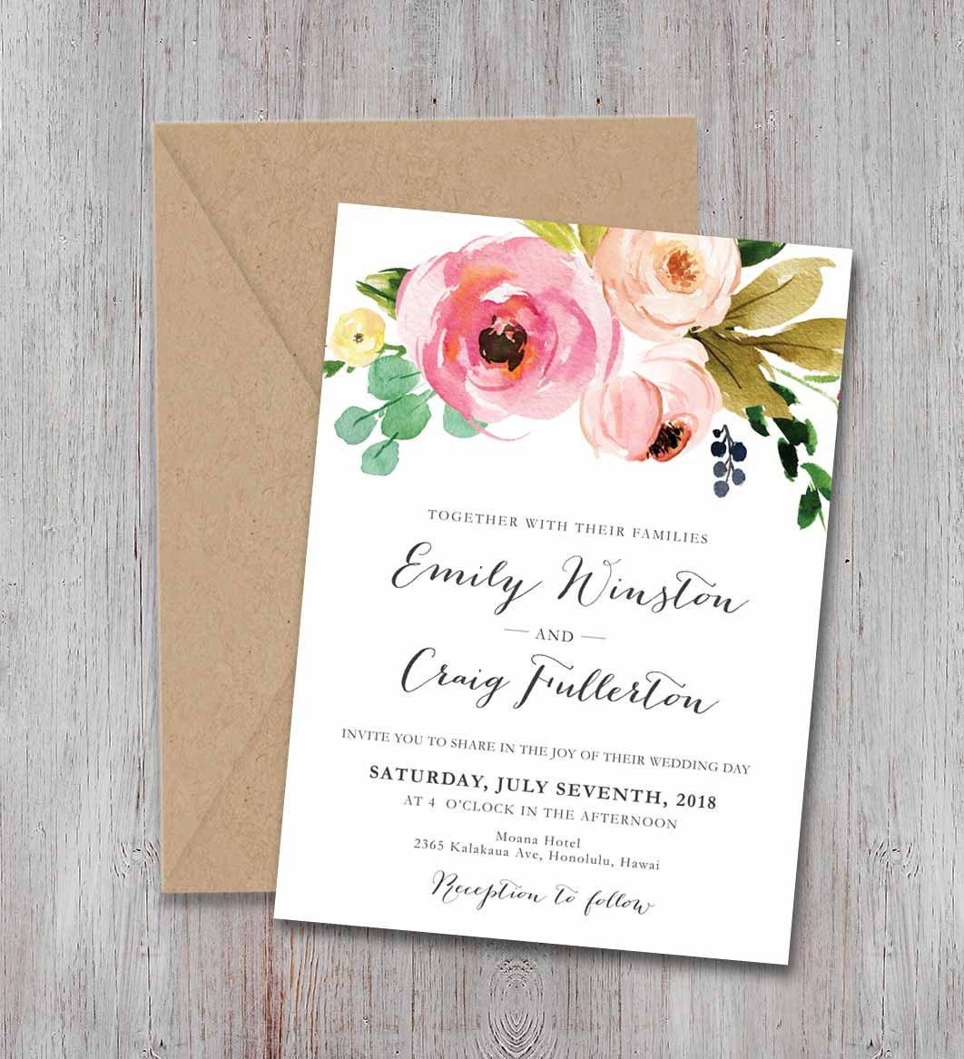 Wedding Invitation Suite Peach & Mint Floral Invite Set | Etsy