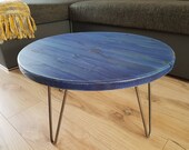 Rustic Industrial Wooden Round Site Coffee Table Metal Hairpin Legs