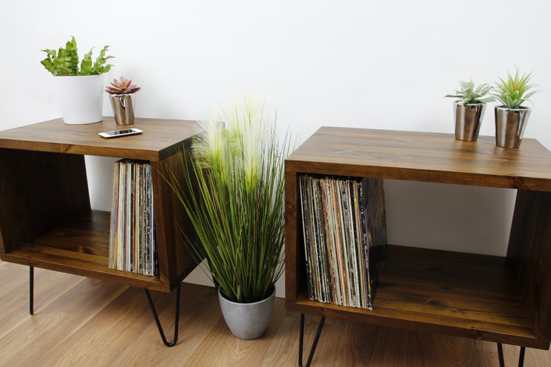 Paar von zwei rustikale industrielle Holz Nachtseite / Vinyl | Etsy