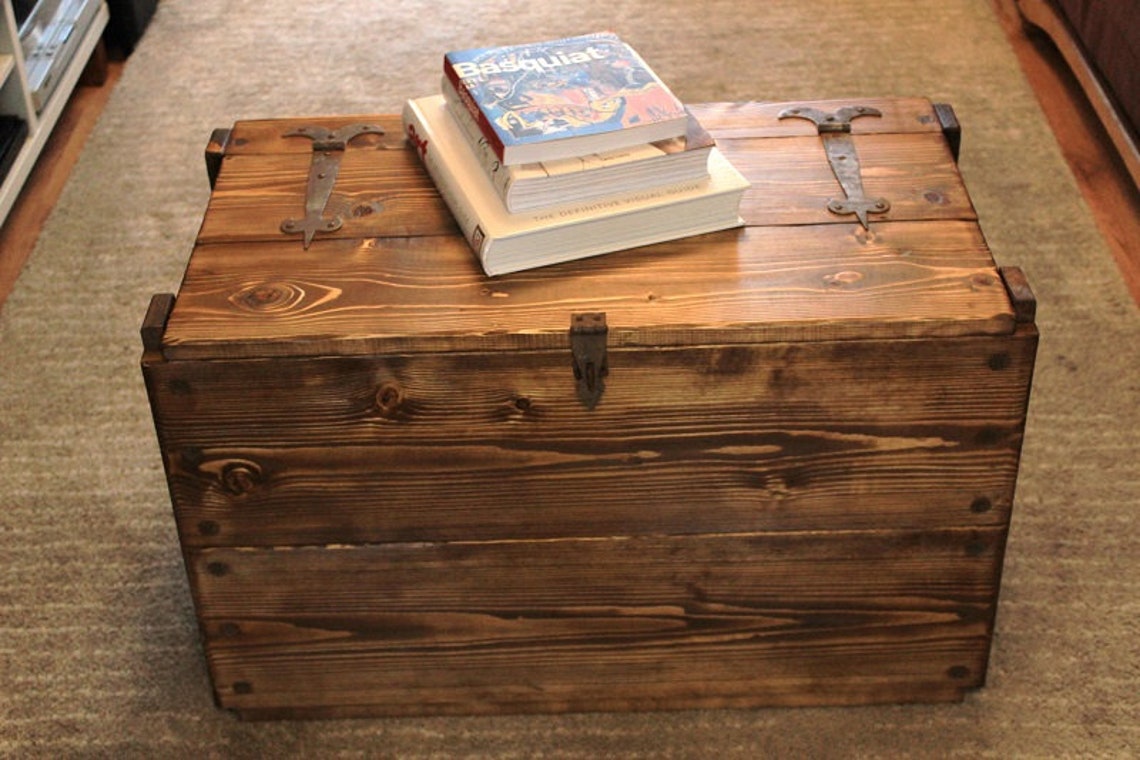 Wooden Rustic Chest Trunk Blanket Box Coffee Table Vinyl Etsy