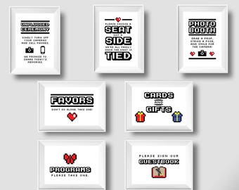 BUNDLE: 7 Video Game Wedding 8 Bit Signs, Gamer Wedding, Printable Wedding Signs, 5x7, 8x10, PDF format
