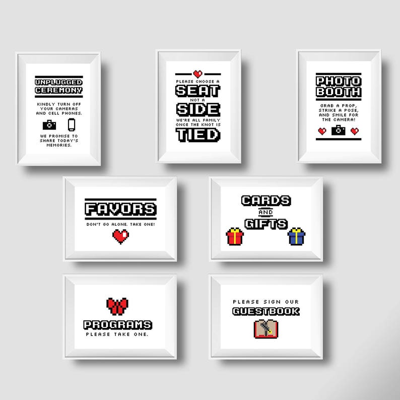 BUNDLE: 7 Video Game Wedding 8 Bit Signs, Gamer Wedding, Printab BUNDLE: 7 Video Game Wedding 8 Bit Signs, Gamer Wedding, Printab