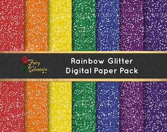 Rainbow Glitter Digital Paper Pack - Glitter Textures - Rainbow Backdrops - Instant Download - Commercial Use