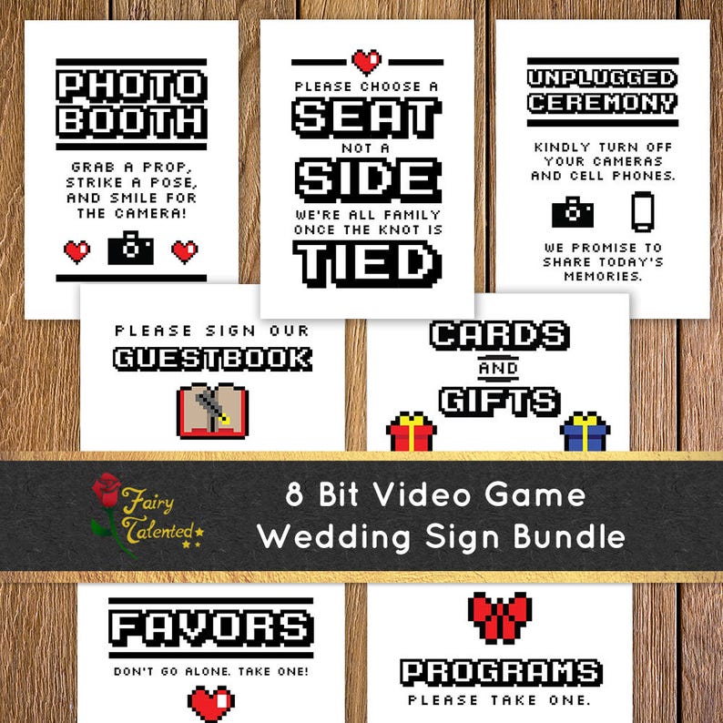 BUNDLE: 7 Video Game Wedding 8 Bit Signs Gamer Wedding - Etsy