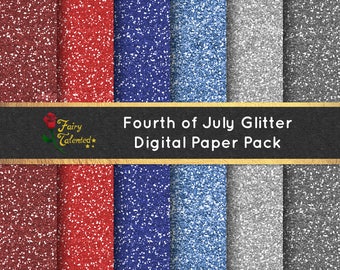 Glitter Digital Paper Pack: Fourth of July Glitter Digital Paper - Wine, Red, Royal Blue, Ocean Blue, Light & Dark Silver - Commercial Use