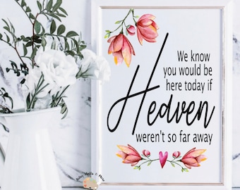 We know you would be here today if heaven weren't so far away Printable wedding memorial sign wedding remembrance In memory of wedding sign