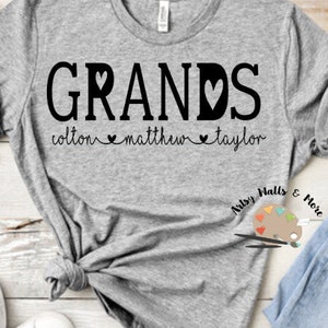 Grands svg Arquivo SVG personalizado Nomes de avós e crianças arquivo de corte svg decalque camiseta download camisa da vovó diy, silhueta cricut dia das mães