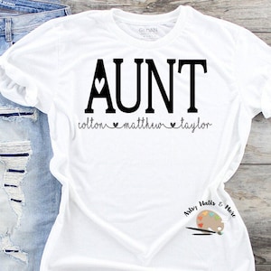 カスタム SVG ファイル AUNT と子供の名前 svg カット ファイル デカール T シャツ ダウンロード 新しい Aunt T シャツ DIY ギフト シルエット cricut Aunt 誕生日 svg