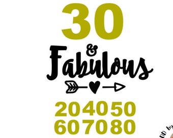 Birthday t-shirt svg, birthday wine glass, 30 and fabulous svg, 20, 40, 50, 60, 70, 80 and Fabulous png jpg file, cute birthday svg cut file