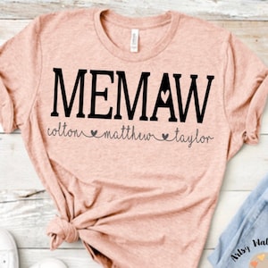Archivo SVG personalizado MEMAW y los nombres de los niños svg corte archivo decal camiseta descargar abuela camiseta diy regalo silueta cricut Mothers day svg