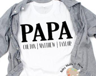 Archivo SVG personalizado PAPA y nombres de niños svg corte archivo decal camiseta digital descargar abuelo camisa diy regalo silueta cricut Día del Padre